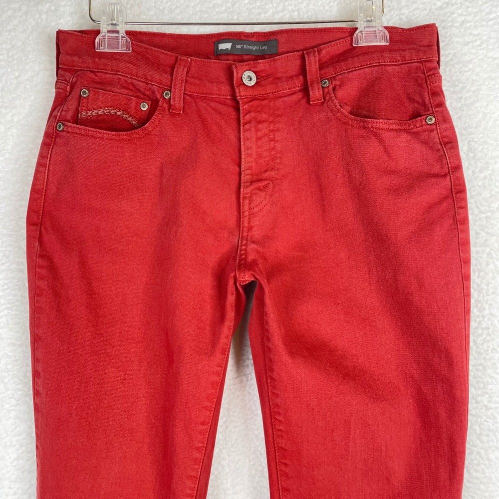 Levis 505 Straight Leg Jeans Red Mid Rise Stretch Denim Pants Womens 10 M